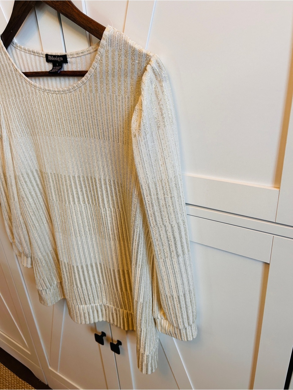 BYdesign Ivory Ribbed Puff Sleeve Knit Top Size Small Stretch Minimalist - Picture 4 of 5
